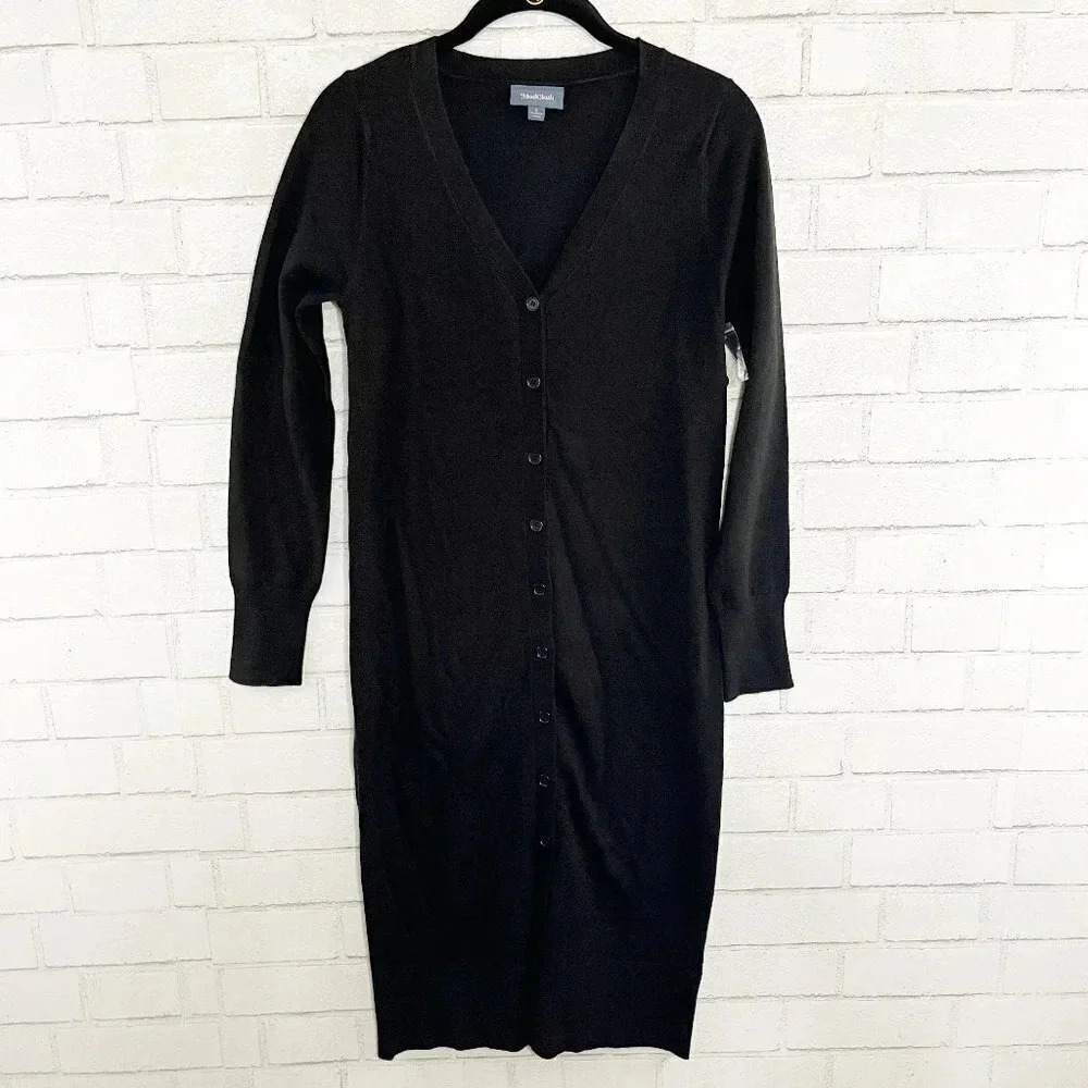 Modcloth Black Long Sleeve Button Front Long Dress/Cardigan Women's Size Small